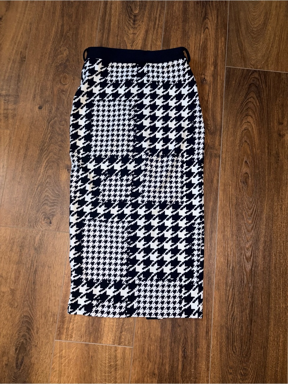 SHEIN Mixed Patchwork Houndstooth Midi Pencil Skirt Front Slit